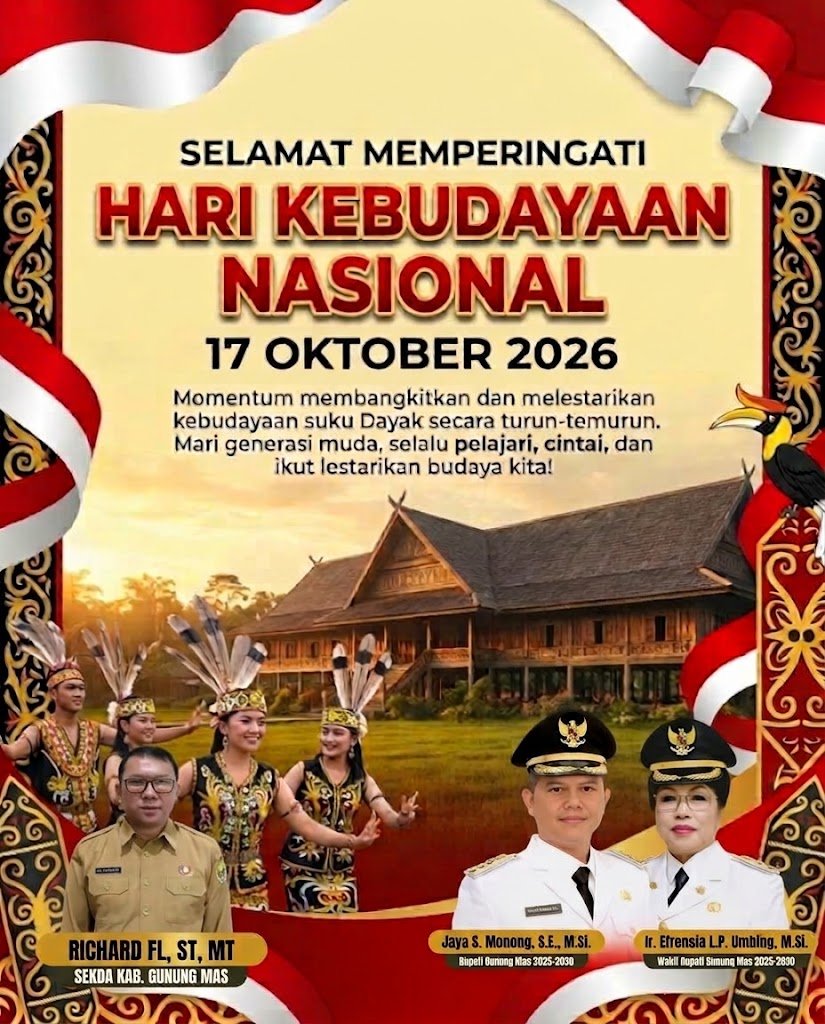 Hari Kebudayaan Nasional 2026, Pemkab Gunung Mas Tekankan Pelestarian Tradisi Bumi Tambun Bungai KUALA KU