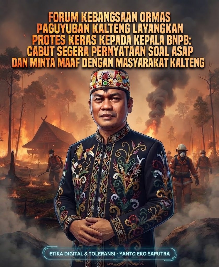 Forum Kebangsaan Ormas Paguyuban Kalteng Layangkan Protes Keras Kepada Kepala BNPB:  Cabut Segera Pernyataan Soal Asap Dan Minta Maaf Dengan Masyarakarat Kalteng